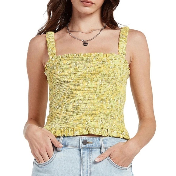 NWT Volcom Wanna Have Sun Floral Smocked Ruffle Cami Tank Top - Picture 1 of 8